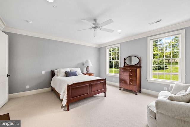 5835 Ridgeview Dr, Doylestown, PA 18902 - bedroom featuring baseboards, light carpet, ornamental molding, and a ceiling fan