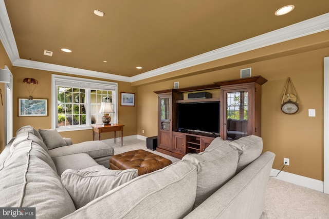 5835 Ridgeview Dr, Doylestown, PA 18902 - carpeted living room with baseboards, crown molding, healthy amount of natural light, and recessed lighting