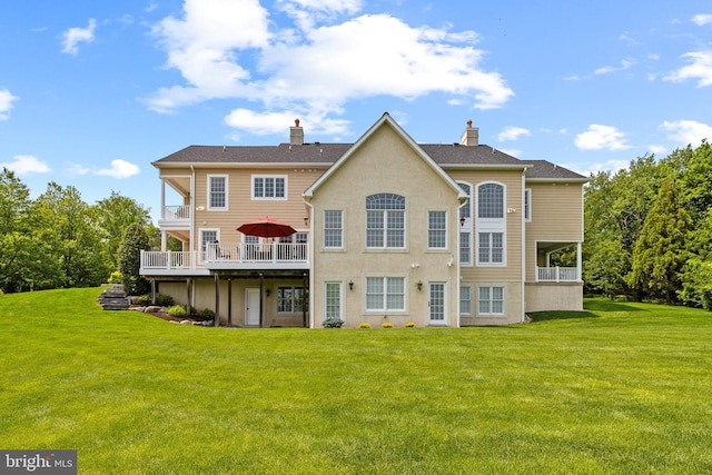 5835 Ridgeview Dr, Doylestown, PA 18902 - rear view of property with a lawn, a chimney, and a balcony
