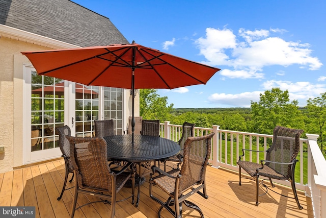 5835 Ridgeview Dr, Doylestown, PA 18902 - deck with outdoor dining area and a view of trees