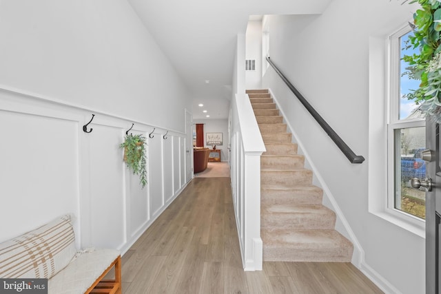 492 Parkland Dr, Stephenson, VA 22656 - staircase featuring wood finished floors and recessed lighting