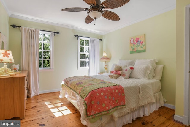 11801 Glen Mill Rd, Potomac, MD 20854 - bedroom featuring light wood-type flooring, ornamental molding, baseboards, and a ceiling fan