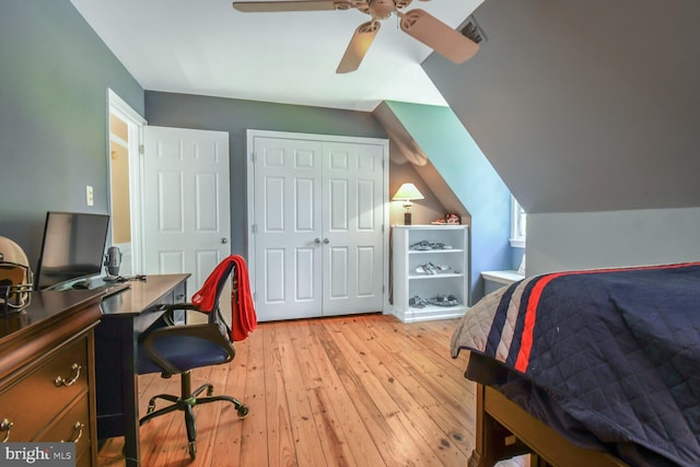 11801 Glen Mill Rd, Potomac, MD 20854 - bedroom with light wood finished floors, an office area, ceiling fan, and a closet