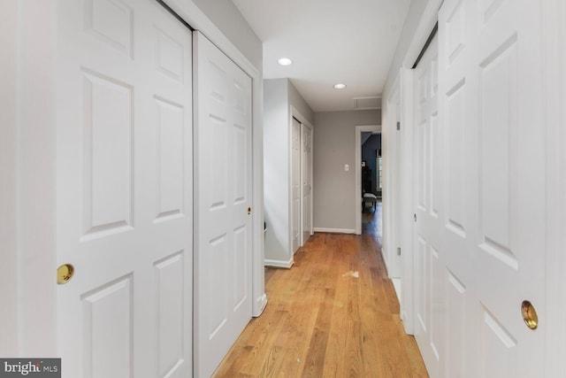 11801 Glen Mill Rd, Potomac, MD 20854 - hallway with light wood-style flooring, baseboards, and recessed lighting