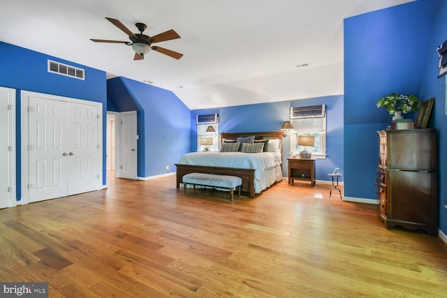 11801 Glen Mill Rd, Potomac, MD 20854 - bedroom with vaulted ceiling, wood finished floors, baseboards, and ceiling fan