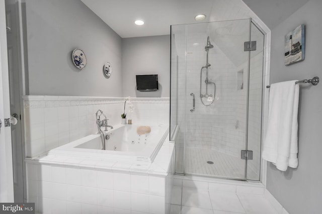 11801 Glen Mill Rd, Potomac, MD 20854 - full bath featuring a whirlpool tub, a shower stall, and recessed lighting