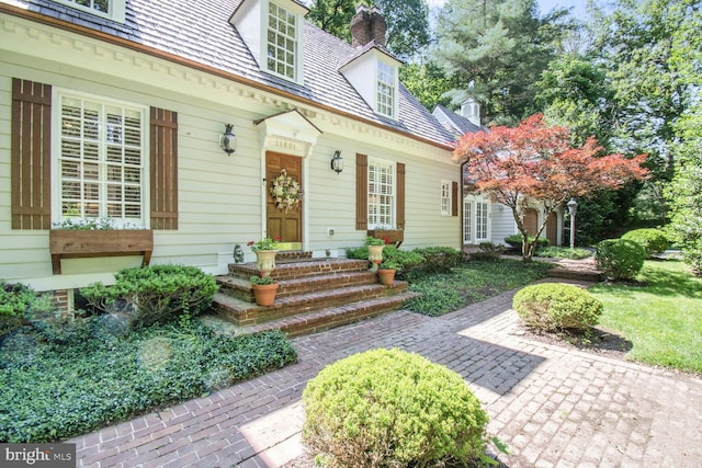 11801 Glen Mill Rd, Potomac, MD 20854 - doorway to property featuring a chimney and a high end roof