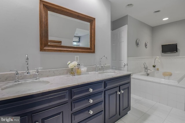 11801 Glen Mill Rd, Potomac, MD 20854 - bathroom featuring double vanity, tile patterned floors, and a garden tub