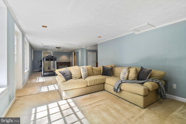 11801 Glen Mill Rd, Potomac, MD 20854 - living area featuring light carpet, a textured ceiling, and baseboards