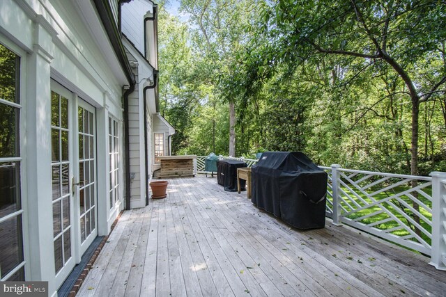 11801 Glen Mill Rd, Potomac, MD 20854 - wooden deck with grilling area and french doors