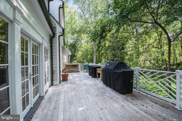 11801 Glen Mill Rd, Potomac, MD 20854 - wooden deck with grilling area and french doors