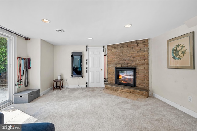 28 New Rd, Doylestown, PA 18901 - unfurnished living room with carpet flooring, recessed lighting, baseboards, and a glass covered fireplace