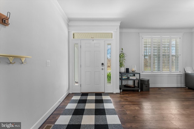 17968 Ridgewood Pl, Round Hill, VA 20141 - foyer featuring crown molding, dark wood-style flooring, and baseboards