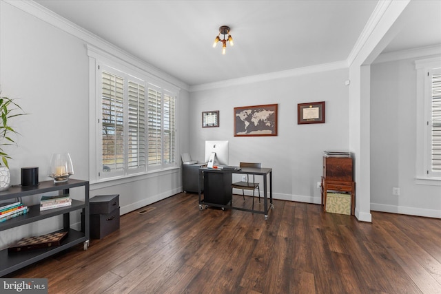 17968 Ridgewood Pl, Round Hill, VA 20141 - office space with crown molding, wood finished floors, and baseboards