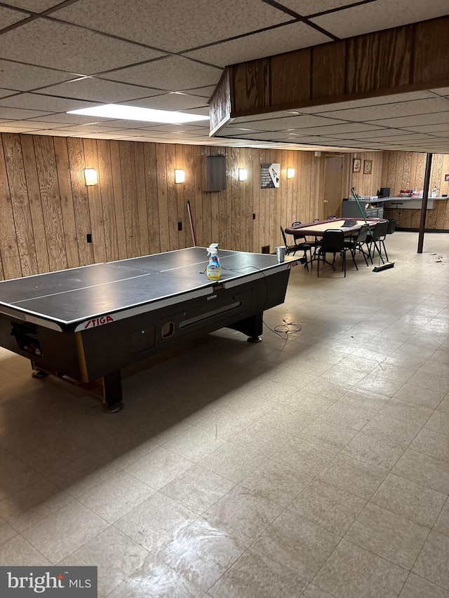 180 E Butler Ave, Vineland, NJ 08360 - playroom featuring tile patterned floors, wood walls, a drop ceiling, and billiards