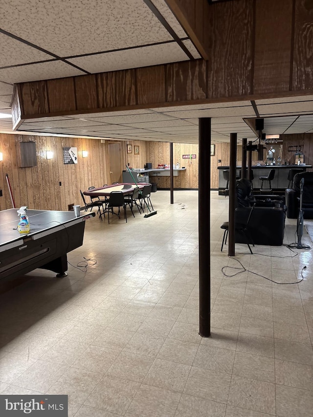 180 E Butler Ave, Vineland, NJ 08360 - rec room with wooden walls, light flooring, and a drop ceiling