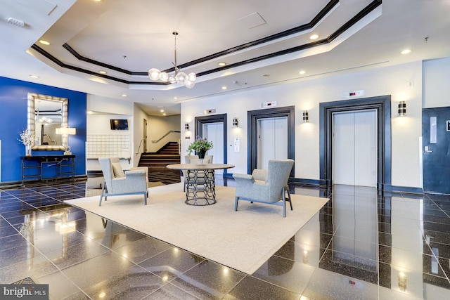 1001 N Randolph St Unit 513, Arlington, VA 22201 - building lobby with stairway, recessed lighting, and crown molding