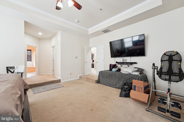 7306 Sudley Ave, Brandywine, MD 20613 - bedroom featuring carpet, crown molding, baseboards, connected bathroom, and recessed lighting