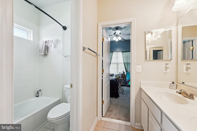 7306 Sudley Ave, Brandywine, MD 20613 - bathroom featuring vanity, tile patterned flooring,  shower combination, toilet, and ceiling fan