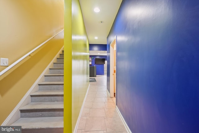 7306 Sudley Ave, Brandywine, MD 20613 - stairs with tile patterned flooring, recessed lighting, and baseboards