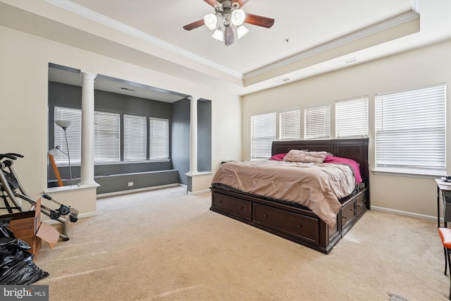 7306 Sudley Ave, Brandywine, MD 20613 - carpeted bedroom featuring ornate columns, ornamental molding, and multiple windows