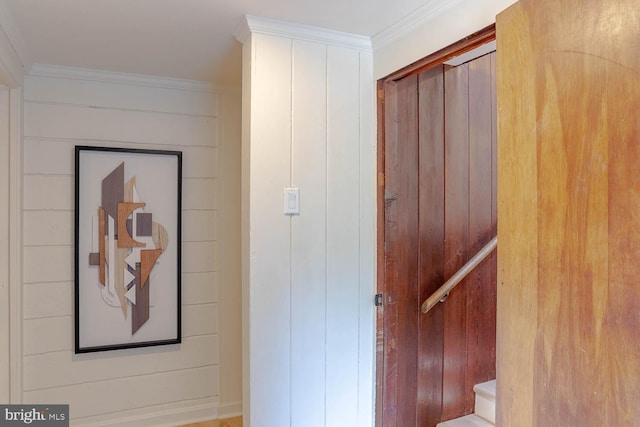 555 Hillcrest Ave, State College, PA 16803 - corridor with ornamental molding and stairs