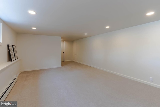 555 Hillcrest Ave, State College, PA 16803 - unfurnished room featuring a baseboard heating unit, recessed lighting, light carpet, and baseboards