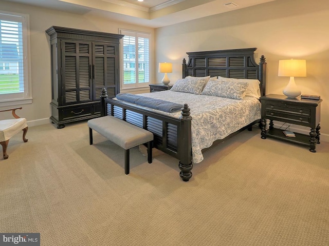 33016 Ethan Allen Dr, Rehoboth Beach, DE 19971 - carpeted bedroom featuring crown molding, baseboards, and a raised ceiling