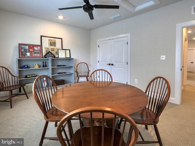 33016 Ethan Allen Dr, Rehoboth Beach, DE 19971 - dining area with light colored carpet, a ceiling fan, baseboards, and recessed lighting