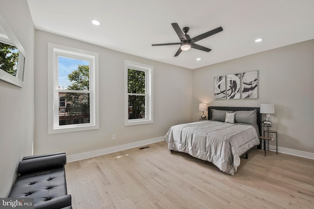 1713 4th St NW, Washington, DC 20001 - bedroom with light wood finished floors, recessed lighting, baseboards, and ceiling fan