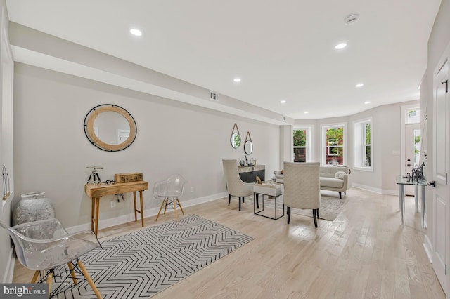 1713 4th St NW, Washington, DC 20001 - dining area with baseboards, light wood-style floors, and recessed lighting