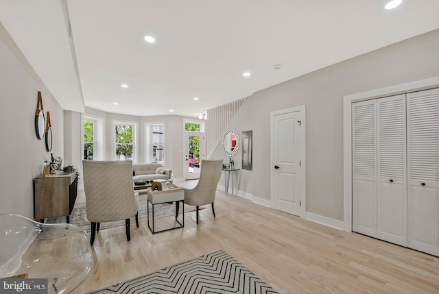 1713 4th St NW, Washington, DC 20001 - dining area featuring light wood-style flooring, recessed lighting, and baseboards