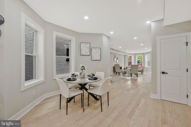 1713 4th St NW, Washington, DC 20001 - dining room with light wood-style flooring, baseboards, and recessed lighting