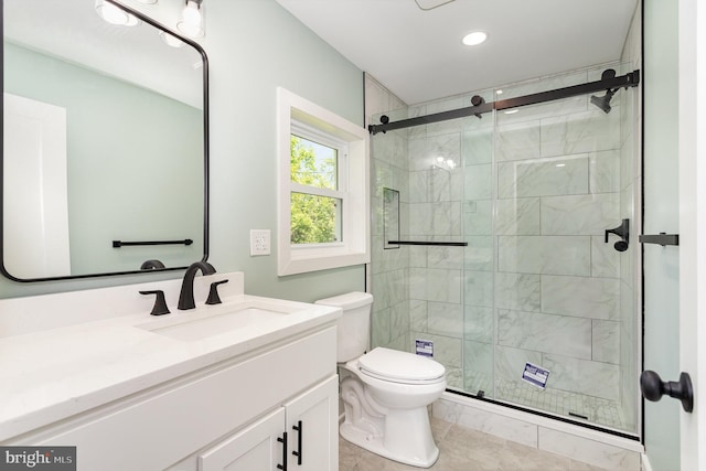 434 Bunker Hill Rd, Halifax, PA 17032 - full bathroom with vanity, toilet, a shower stall, and recessed lighting