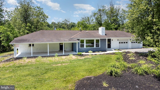 434 Bunker Hill Rd, Halifax, PA 17032 - ranch-style home featuring a front lawn, covered porch, an attached garage, a chimney, and roof with shingles