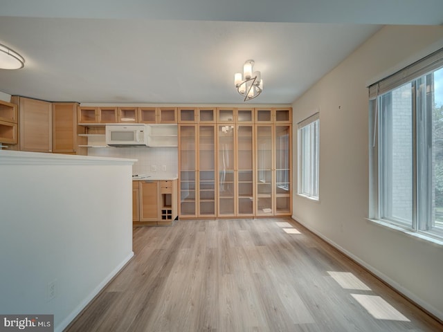 5017 7th Rd S Unit 101, Arlington, VA 22204 - unfurnished living room featuring light wood finished floors, a chandelier, and baseboards