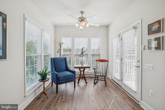9 Brant Ct, Fredericksburg, VA 22406 - living area with ceiling fan, wood finished floors, and baseboards