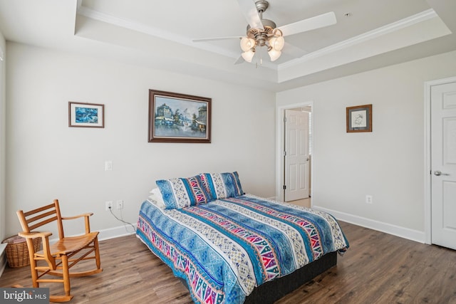 9 Brant Ct, Fredericksburg, VA 22406 - bedroom featuring a raised ceiling, ornamental molding, wood finished floors, baseboards, and ceiling fan