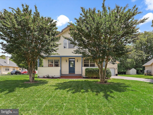 2 Assawoman Ave, Ocean View, DE 19970 - obstructed view of property with a shed, a front yard, driveway, a porch, and an attached garage