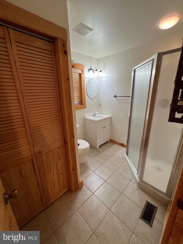 1000 Cardinal View Rd, Paw Paw, WV 25434 - bathroom with a closet, vanity, tile patterned floors, and a shower stall