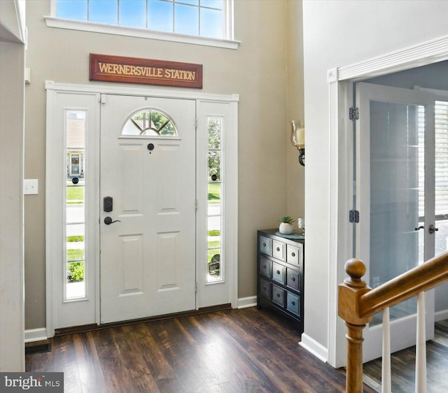17 Shelly Dr, Reading, PA 19608 - entryway with healthy amount of natural light, dark wood-type flooring, a high ceiling, and baseboards