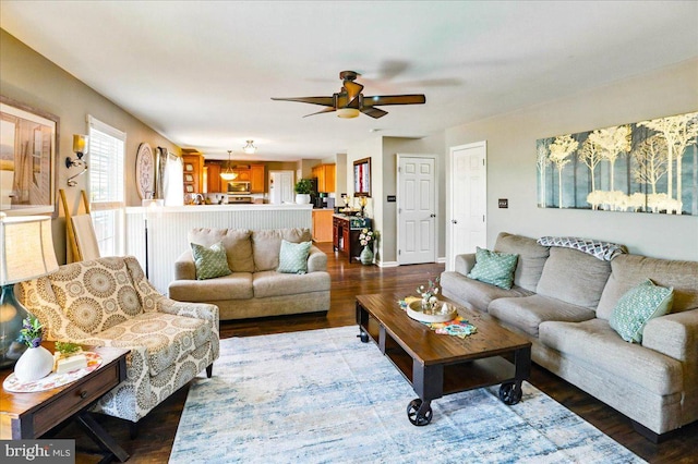 17 Shelly Dr, Reading, PA 19608 - living area featuring ceiling fan and dark wood-type flooring