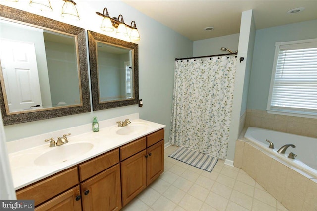 17 Shelly Dr, Reading, PA 19608 - full bath featuring double vanity, tile patterned floors, a bath, and curtained shower