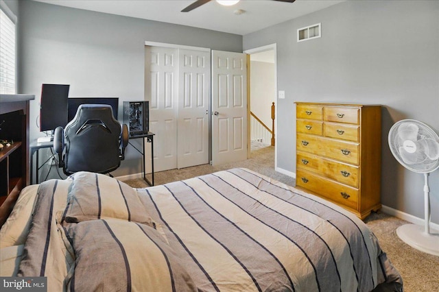 17 Shelly Dr, Reading, PA 19608 - carpeted bedroom with a closet, baseboards, and ceiling fan