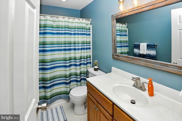17 Shelly Dr, Reading, PA 19608 - bathroom featuring toilet, vanity, tile patterned flooring, and curtained shower