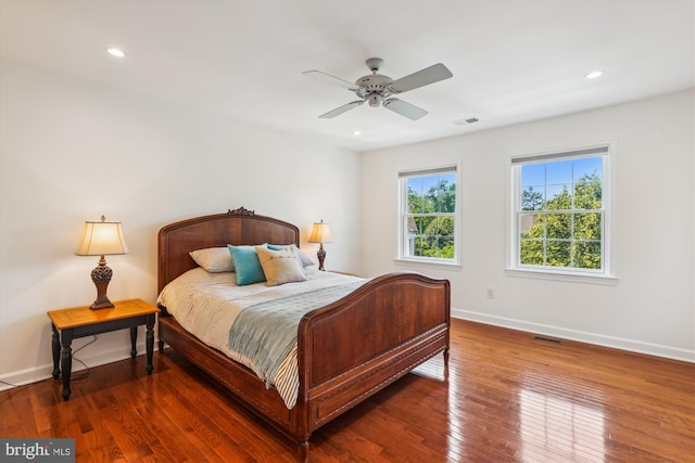 4410 S Pershing Ct, Arlington, VA 22204 - bedroom with baseboards, hardwood / wood-style floors, recessed lighting, and ceiling fan
