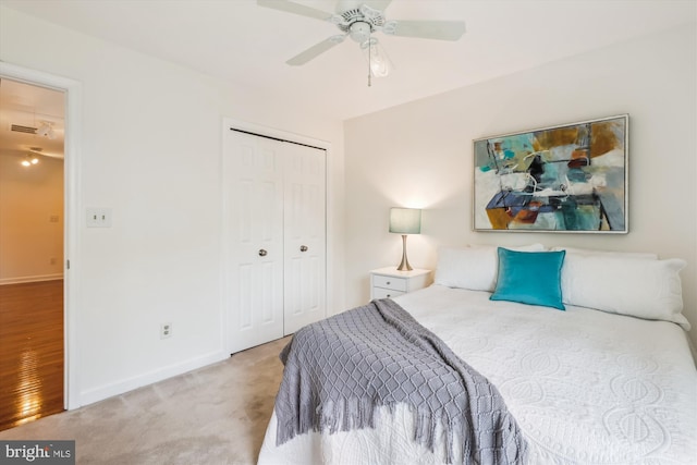 4410 S Pershing Ct, Arlington, VA 22204 - carpeted bedroom featuring a closet, baseboards, and a ceiling fan