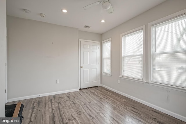 318 12th St, Hammonton, NJ 08037 - unfurnished bedroom with wood finished floors, baseboards, recessed lighting, and ceiling fan