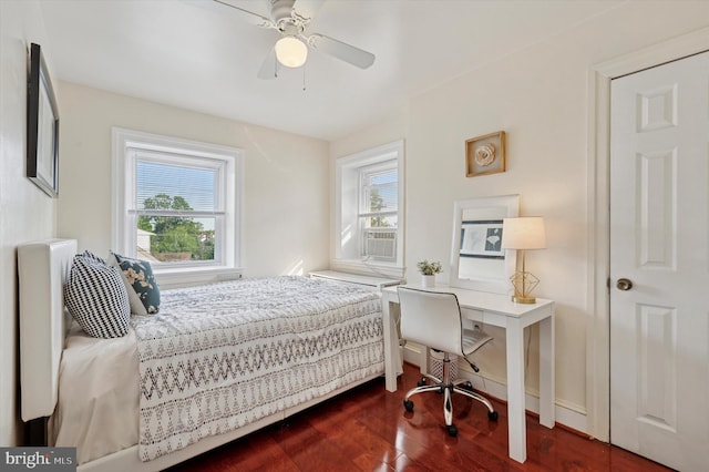 7200 Wayne Ave, Upper Darby, PA 19082 - bedroom featuring multiple windows, dark wood-style floors, an office area, and ceiling fan