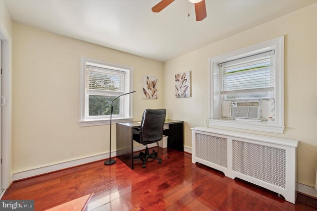 7200 Wayne Ave, Upper Darby, PA 19082 - office area featuring radiator heating unit, plenty of natural light, cooling unit, and wood-type flooring